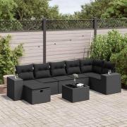 vidaXL Loungegrupp för trädgården med dynor 8 delar svart konstrotting