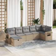 vidaXL Matgrupp för trädgården med dynor 7 delar beige konstrotting