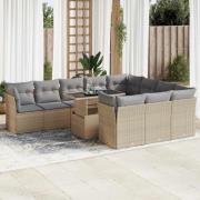 vidaXL Loungegrupp för trädgården m. dynor 11 delar beige konstrotting