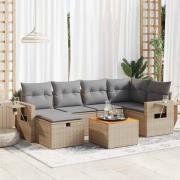 vidaXL Matgrupp för trädgården med dynor 7 delar beige konstrotting