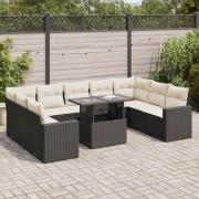 vidaXL Loungegrupp 10 delar med svarta dynor konstrotting