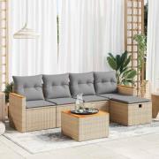 vidaXL Soffgrupp för trädgården med dynor 6 delar beige konstrotting