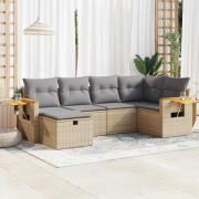 vidaXL Soffgrupp för trädgården med dynor 6 delar beige konstrotting