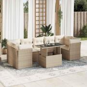 vidaXL Matgrupp för trädgården med dynor 8 delar beige konstrotting