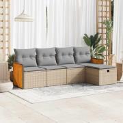 vidaXL Soffgrupp för trädgården med dynor 5 delar beige konstrotting