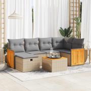 vidaXL Matgrupp för trädgården med dynor 7 delar beige konstrotting