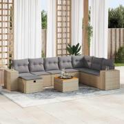 vidaXL Soffgrupp för trädgården med dynor 9 delar beige konstrotting