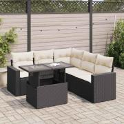 vidaXL Loungegrupp med dynor 6 delar svart konstrotting