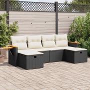 vidaXL Loungegrupp med dynor 6 delar svart konstrotting