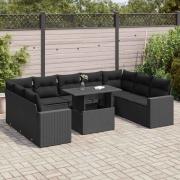 vidaXL Loungegrupp 10 delar med svarta dynor konstrotting
