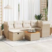 vidaXL Matgrupp för trädgården med dynor 7 delar beige konstrotting