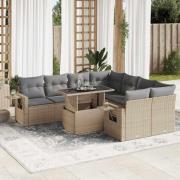 vidaXL Soffgrupp för trädgården med dynor 9 delar beige konstrotting