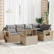 vidaXL Soffgrupp för trädgården med dynor 6 delar beige konstrotting