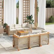 vidaXL Matgrupp för trädgården med dynor 7 delar beige konstrotting
