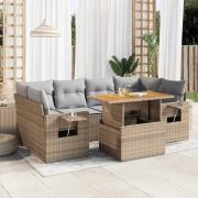 vidaXL Matgrupp för trädgården med dynor 7 delar beige konstrotting