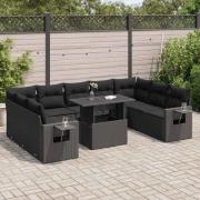 vidaXL Loungegrupp 10 delar med svarta dynor konstrotting