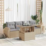 vidaXL Soffgrupp för trädgården med dynor 5 delar beige konstrotting