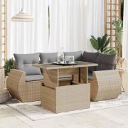 vidaXL Soffgrupp för trädgården med dynor 5 delar beige konstrotting