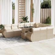 vidaXL Loungegrupp för trädgården m. dynor 11 delar beige konstrotting