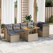 vidaXL Matgrupp för trädgården med dynor 8 delar beige konstrotting