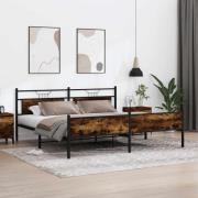 vidaXL Sängram utan madrass metall rökfärgad ek 193x203 cm