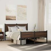vidaXL Sängram utan madrass metall brun ek 137x190 cm