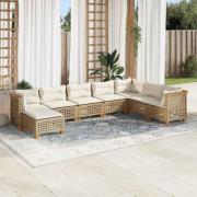 vidaXL Matgrupp för trädgården med dynor 8 delar beige konstrotting