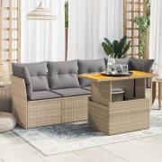 vidaXL Soffgrupp för trädgården med dynor 5 delar beige konstrotting