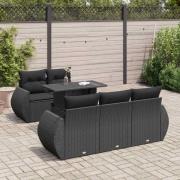 vidaXL Loungegrupp med dynor 6 delar svart konstrotting