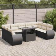 vidaXL Loungegrupp 10 delar med svarta dynor konstrotting