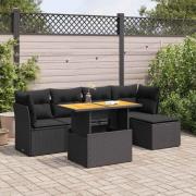 vidaXL Loungegrupp med dynor 6 delar svart konstrotting