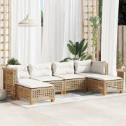 vidaXL Soffgrupp för trädgården med dynor 6 delar beige konstrotting