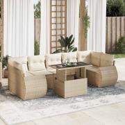 vidaXL Matgrupp för trädgården med dynor 8 delar beige konstrotting