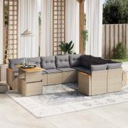 vidaXL Soffgrupp för trädgård med dynor 10 delar beige konstrotting