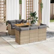 vidaXL Soffgrupp för trädgården med dynor 6 delar beige konstrotting
