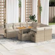 vidaXL Soffgrupp för trädgården med dynor 9 delar beige konstrotting
