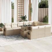 vidaXL Loungegrupp för trädgården m. dynor 11 delar beige konstrotting