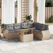 vidaXL Matgrupp för trädgården med dynor 7 delar beige konstrotting