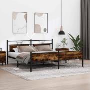 vidaXL Sängram utan madrass metall rökfärgad ek 200x200 cm