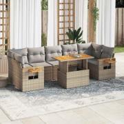 vidaXL Trädgårdssoffset med dynor 8 delar beige konstrotting akaciaträ