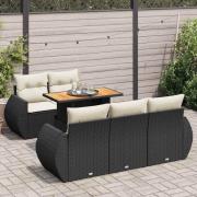 vidaXL Loungegrupp med dynor 6 delar svart konstrotting
