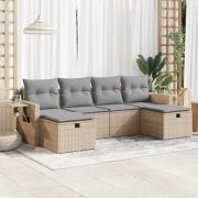 vidaXL Soffgrupp för trädgården med dynor 6 delar beige konstrotting