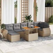 vidaXL Matgrupp för trädgården med dynor 8 delar beige konstrotting