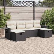 vidaXL Loungegrupp med dynor 6 delar svart konstrotting