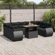 vidaXL Loungegrupp 10 delar med svarta dynor konstrotting