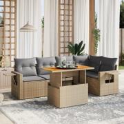 vidaXL Soffgrupp för trädgården med dynor 6 delar beige konstrotting