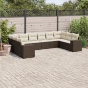 vidaXL Loungegrupp 10 delar med brun dynor konstrotting