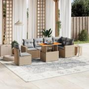vidaXL Matgrupp för trädgården med dynor 7 delar beige konstrotting