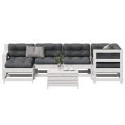 vidaXL Loungegrupp med dynor 7 delar vit massiv furu