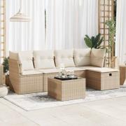 vidaXL Soffgrupp för trädgården med dynor 6 delar beige konstrotting